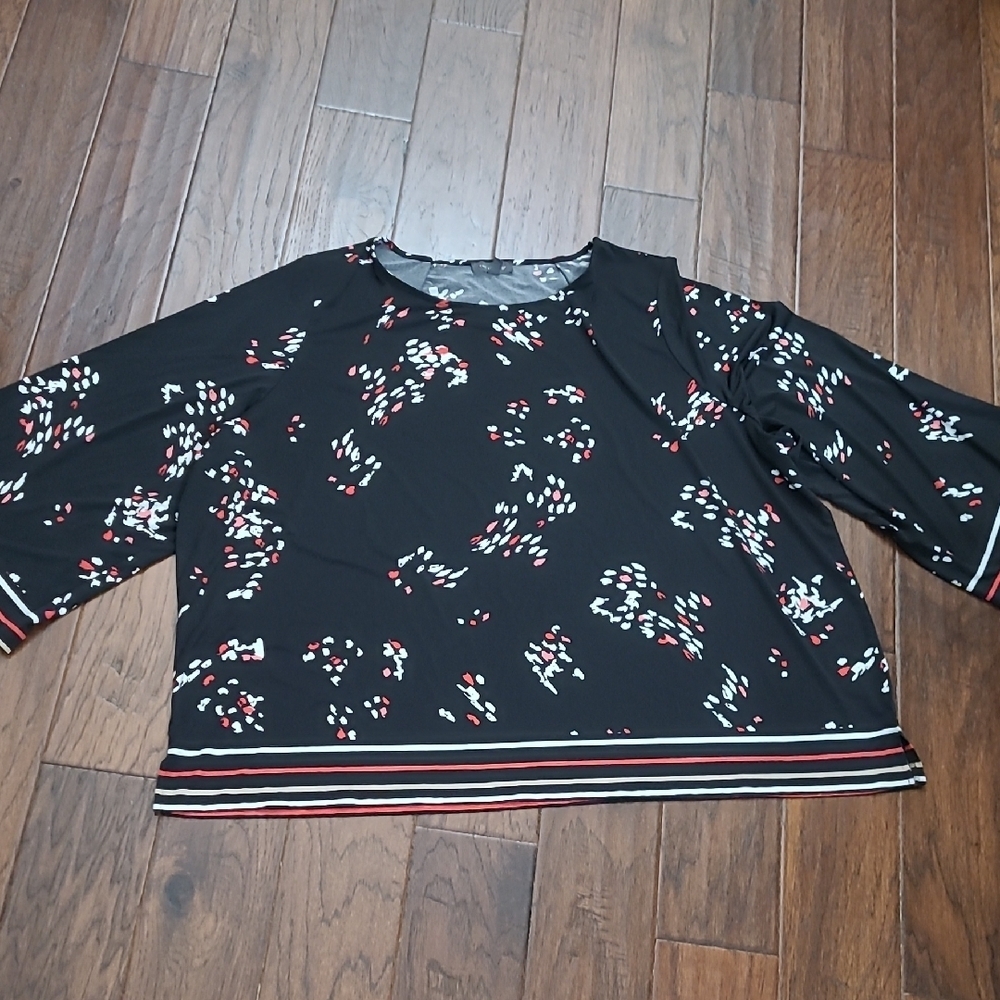 The Limited Black, White & Red Abstract Patterned Blouse with Stripes size 3X